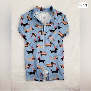 Janie and Jack Blue Dachshund Baby Swimsuit size 6-12 months